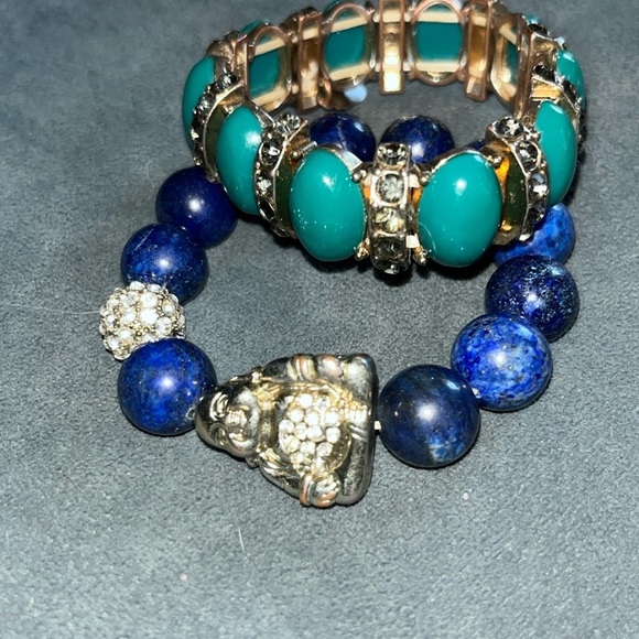 Nordstrom Jewelry - Set of TWO boutique beaded bracelets- blue Buddha and green hematite!! NWOT